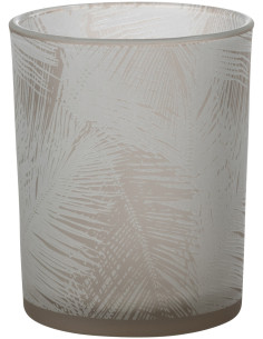 Photophore original Feuilles de palmier Diamètre 10 cm en Verre Blanc Beige Olyrio - 1