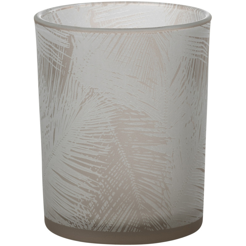 Photophore original Feuilles de palmier Diamètre 10 cm en Verre Blanc Beige Olyrio - 1