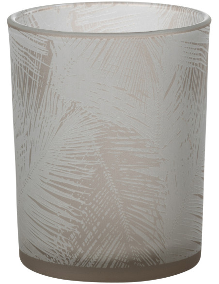 Photophore original Feuilles de palmier Diamètre 10 cm en Verre Blanc Beige Olyrio - 1
