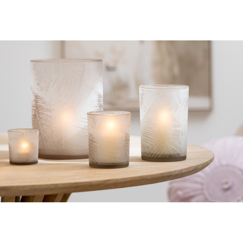 Photophore original Feuilles de palmier Diamètre 10 cm en Verre Blanc Beige Olyrio - 2