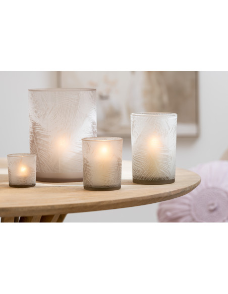 Photophore original Feuilles de palmier Diamètre 10 cm en Verre Blanc Beige Olyrio - 2