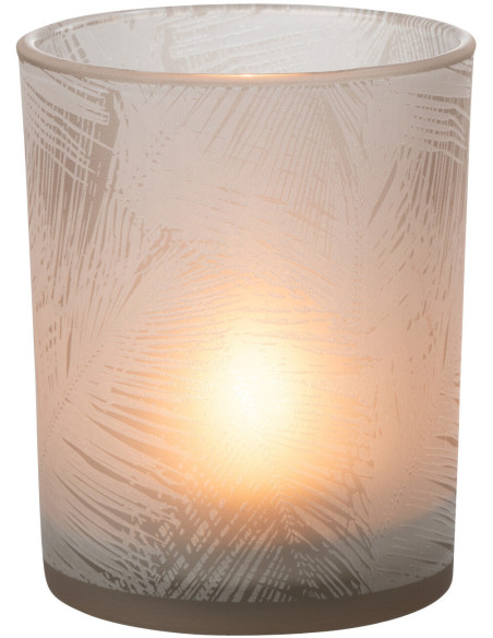 Photophore original Feuilles de palmier Diamètre 10 cm en Verre Blanc Beige Olyrio - 3