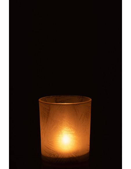 Photophore original Feuilles de palmier Diamètre 10 cm en Verre Blanc Beige Olyrio - 4