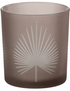 Photophore moderne Diamètre 7 cm en Verre Beige Motif feuille de palmier Hespio - 1