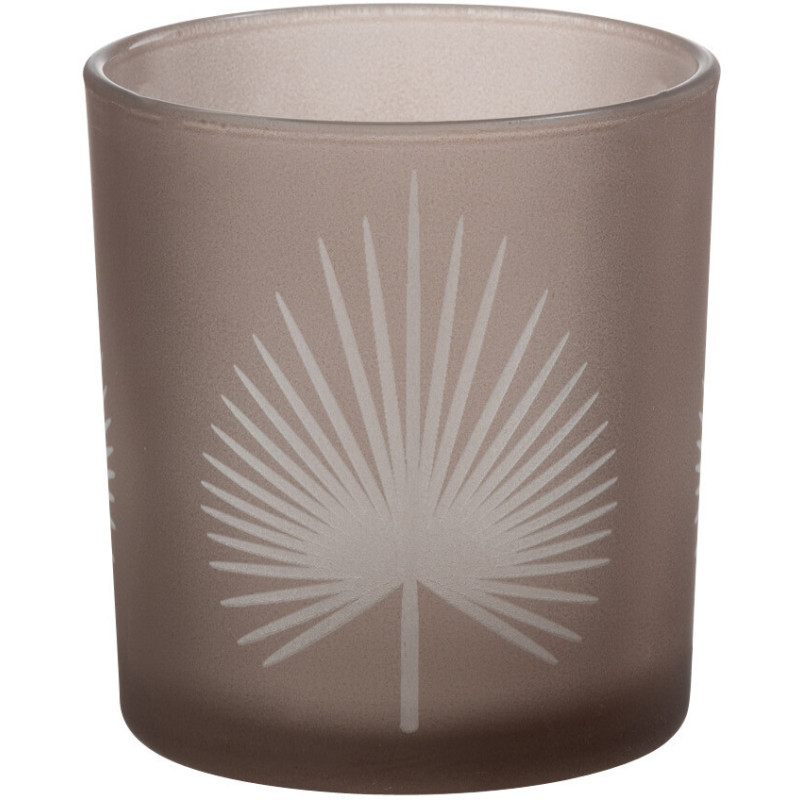 Photophore moderne Diamètre 7 cm en Verre Beige Motif feuille de palmier Hespio - 1