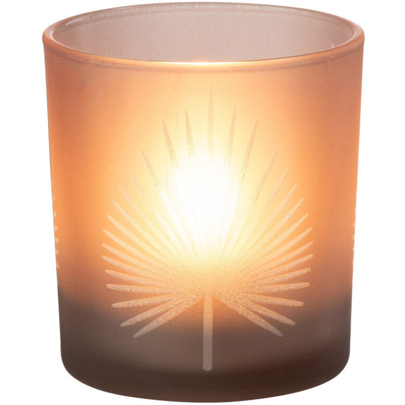 Photophore moderne Diamètre 7 cm en Verre Beige Motif feuille de palmier Hespio - 2