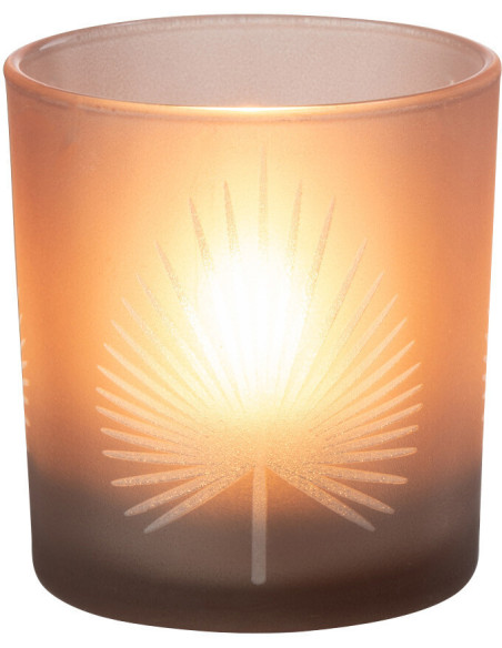 Photophore moderne Diamètre 7 cm en Verre Beige Motif feuille de palmier Hespio - 2