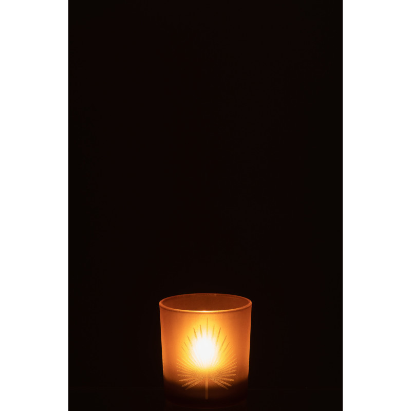 Photophore moderne Diamètre 7 cm en Verre Beige Motif feuille de palmier Hespio - 3