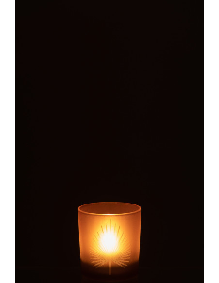 Photophore moderne Diamètre 7 cm en Verre Beige Motif feuille de palmier Hespio - 3