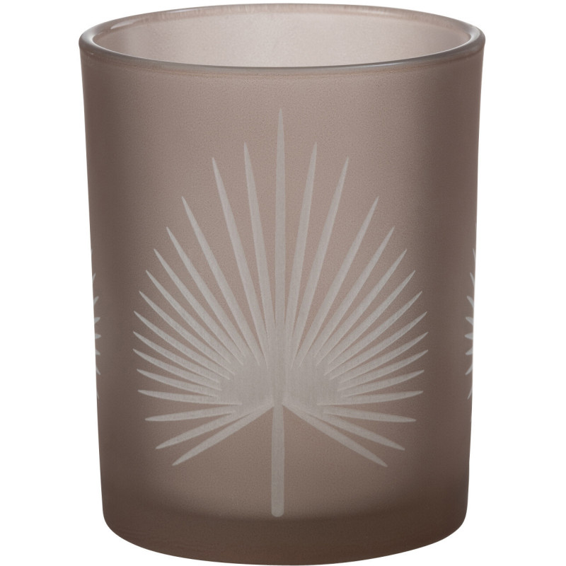 Photophore moderne Diamètre 10 cm en Verre Beige Motif feuille de palmier Hespio - 1