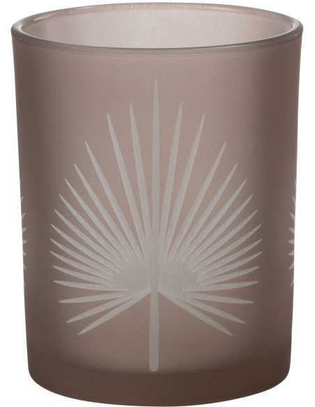 Photophore moderne Diamètre 10 cm en Verre Beige Motif feuille de palmier Hespio - 1