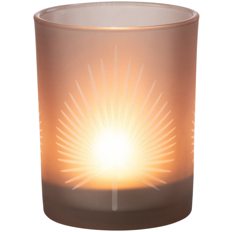 Photophore moderne Diamètre 10 cm en Verre Beige Motif feuille de palmier Hespio - 2