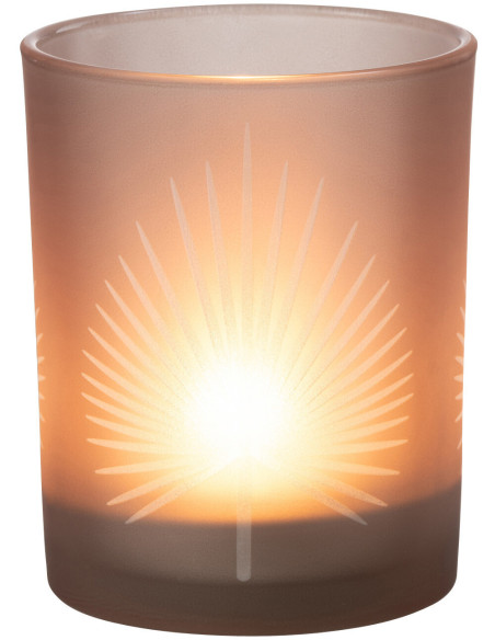 Photophore moderne Diamètre 10 cm en Verre Beige Motif feuille de palmier Hespio - 2