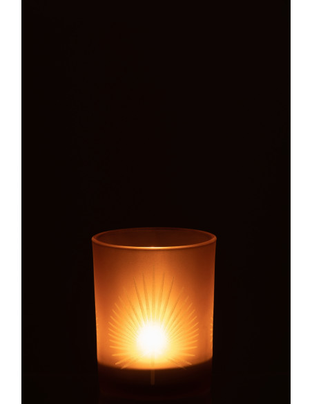 Photophore moderne Diamètre 10 cm en Verre Beige Motif feuille de palmier Hespio - 3