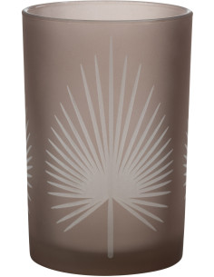 Photophore moderne Diamètre 12 cm en Verre Beige Motif feuille de palmier Hespio - 1