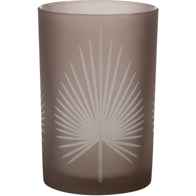 Photophore moderne Diamètre 12 cm en Verre Beige Motif feuille de palmier Hespio - 1