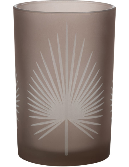 Photophore moderne Diamètre 12 cm en Verre Beige Motif feuille de palmier Hespio - 1