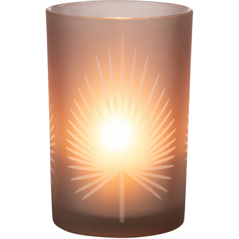 Photophore moderne Diamètre 12 cm en Verre Beige Motif feuille de palmier Hespio - 2