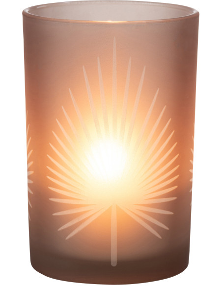 Photophore moderne Diamètre 12 cm en Verre Beige Motif feuille de palmier Hespio - 2