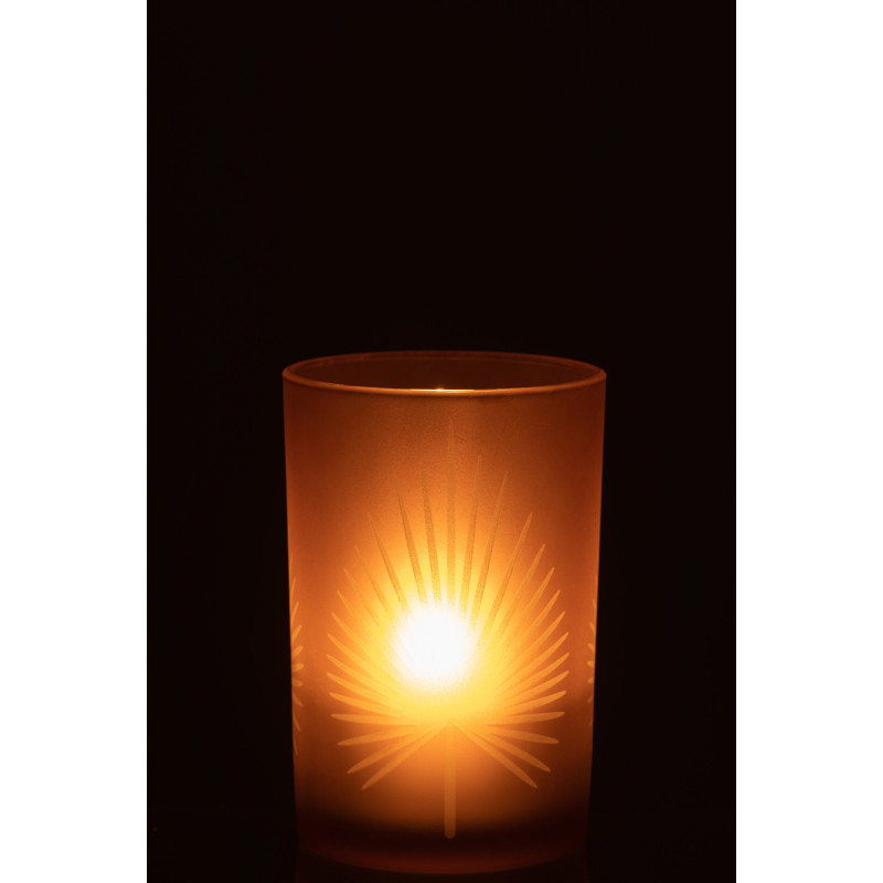 Photophore moderne Diamètre 12 cm en Verre Beige Motif feuille de palmier Hespio - 3