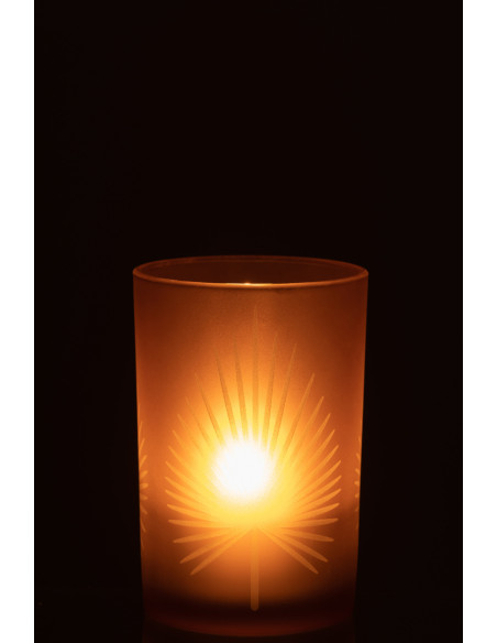 Photophore moderne Diamètre 12 cm en Verre Beige Motif feuille de palmier Hespio - 3