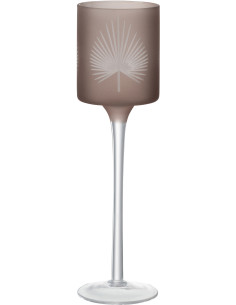 Photophore moderne sur pied Hauteur 25 cm en Verre Beige Motif feuille de palmier Hespio - 1