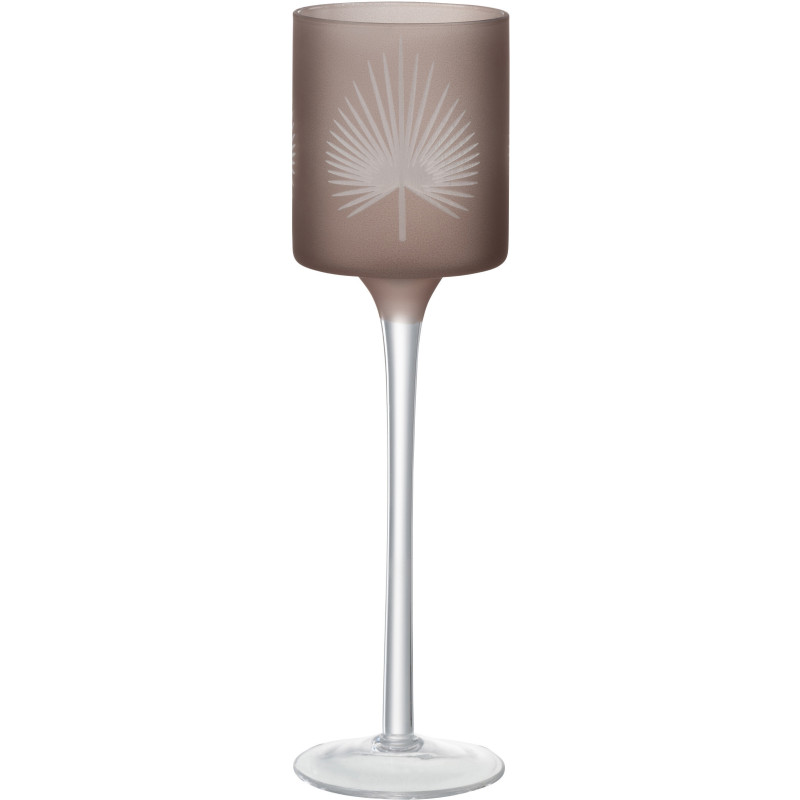 Photophore moderne sur pied Hauteur 25 cm en Verre Beige Motif feuille de palmier Hespio - 1