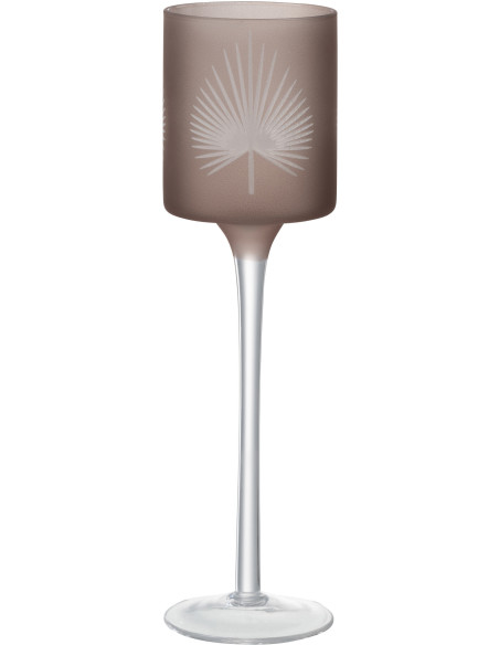 Photophore moderne sur pied Hauteur 25 cm en Verre Beige Motif feuille de palmier Hespio - 1