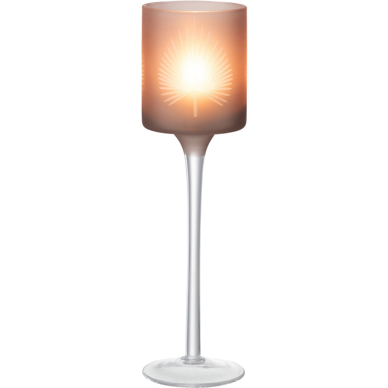 Photophore moderne sur pied Hauteur 25 cm en Verre Beige Motif feuille de palmier Hespio - 2