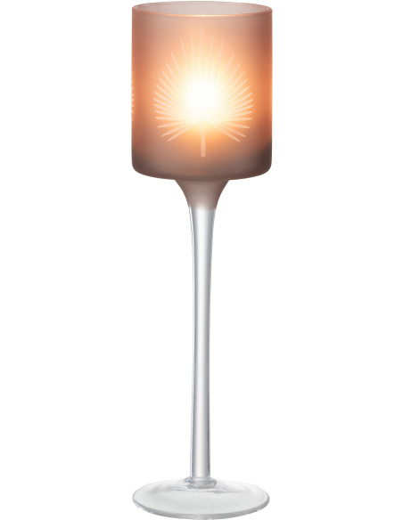 Photophore moderne sur pied Hauteur 25 cm en Verre Beige Motif feuille de palmier Hespio - 2