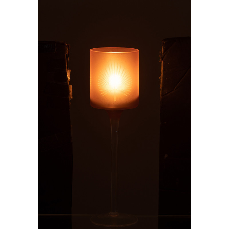 Photophore moderne sur pied Hauteur 25 cm en Verre Beige Motif feuille de palmier Hespio - 3