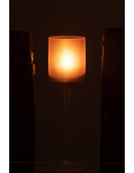 Photophore moderne sur pied Hauteur 25 cm en Verre Beige Motif feuille de palmier Hespio - 3