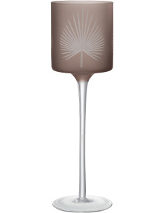 Photophore moderne sur pied Hauteur 30 cm en Verre Beige Motif feuille de palmier Hespio - 1