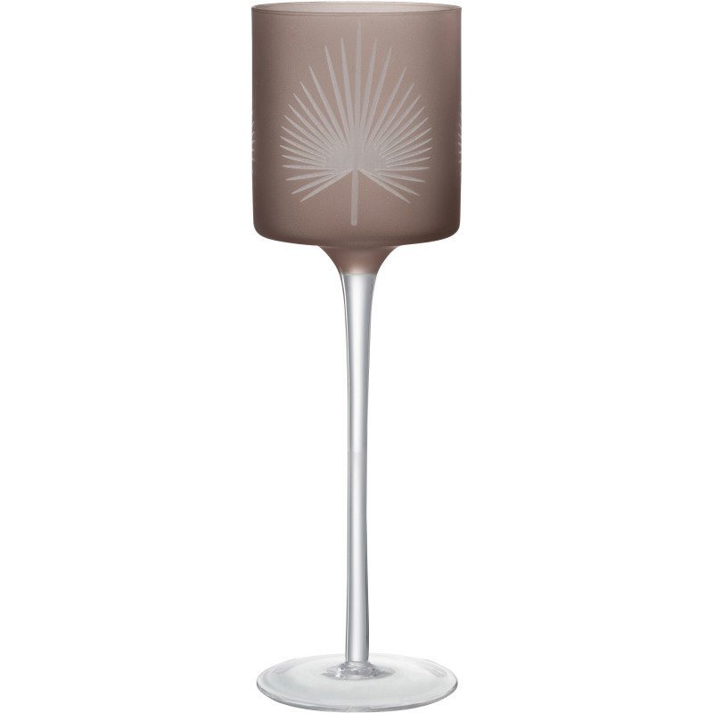 Photophore moderne sur pied Hauteur 30 cm en Verre Beige Motif feuille de palmier Hespio - 1