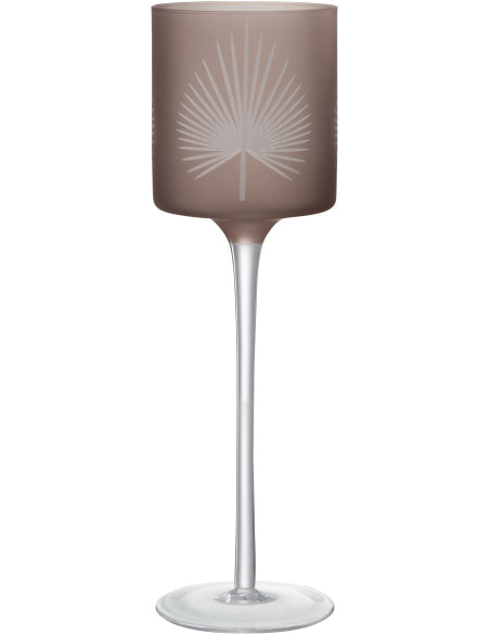 Photophore moderne sur pied Hauteur 30 cm en Verre Beige Motif feuille de palmier Hespio - 1