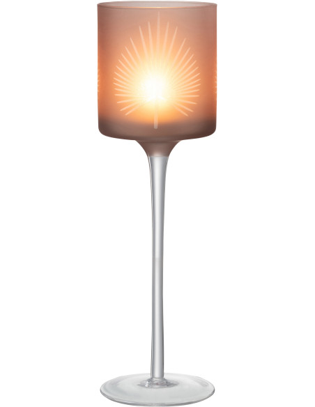 Photophore moderne sur pied Hauteur 30 cm en Verre Beige Motif feuille de palmier Hespio - 2