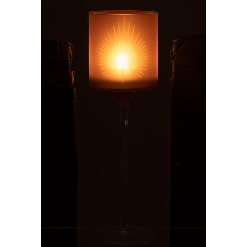 Photophore moderne sur pied Hauteur 30 cm en Verre Beige Motif feuille de palmier Hespio - 3