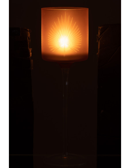 Photophore moderne sur pied Hauteur 30 cm en Verre Beige Motif feuille de palmier Hespio - 3