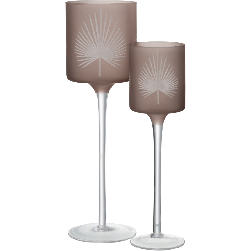 Photophore moderne sur pied Hauteur 30 cm en Verre Beige Motif feuille de palmier Hespio - 4