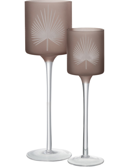 Photophore moderne sur pied Hauteur 30 cm en Verre Beige Motif feuille de palmier Hespio - 4