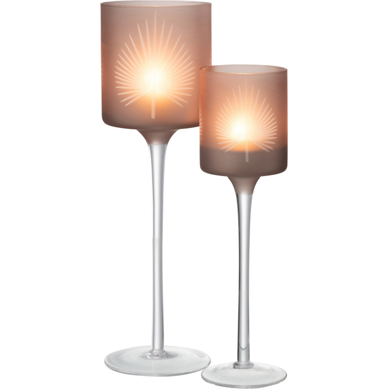 Photophore moderne sur pied Hauteur 30 cm en Verre Beige Motif feuille de palmier Hespio - 5