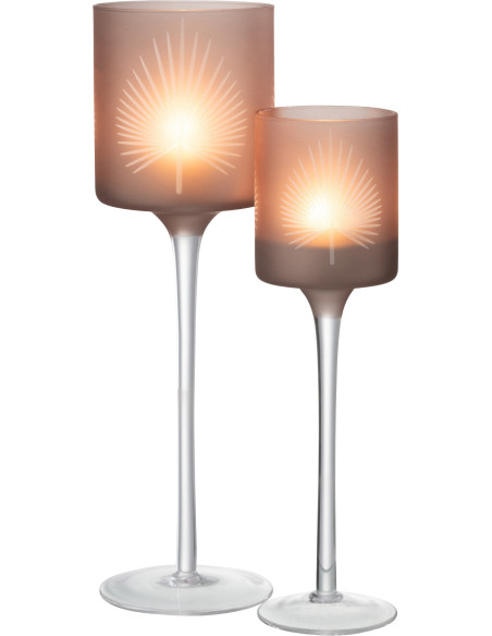 Photophore moderne sur pied Hauteur 30 cm en Verre Beige Motif feuille de palmier Hespio - 5