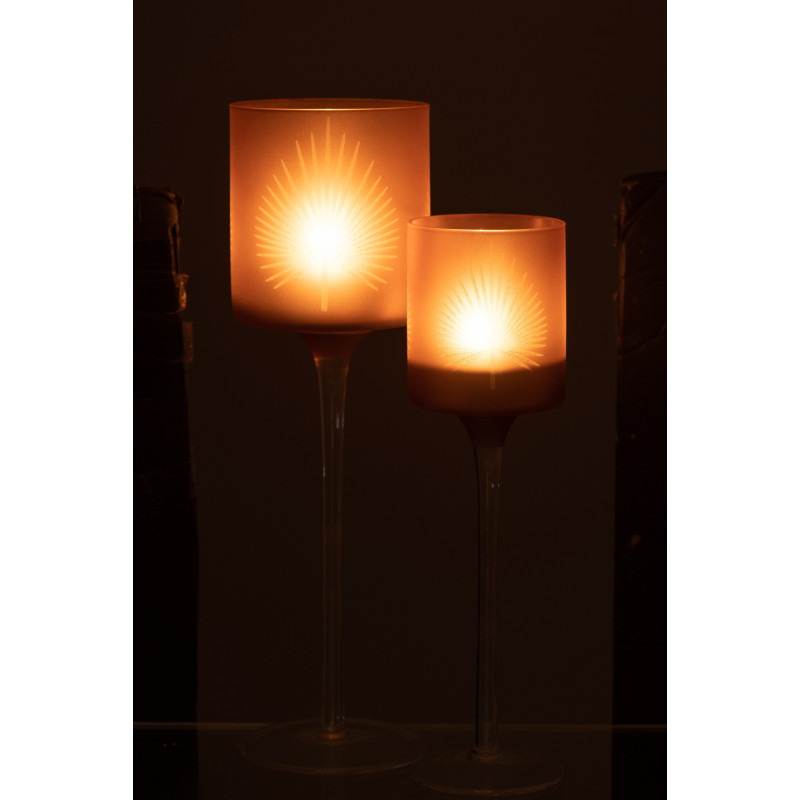 Photophore moderne sur pied Hauteur 30 cm en Verre Beige Motif feuille de palmier Hespio - 6