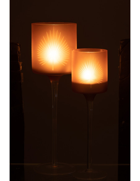 Photophore moderne sur pied Hauteur 30 cm en Verre Beige Motif feuille de palmier Hespio - 6