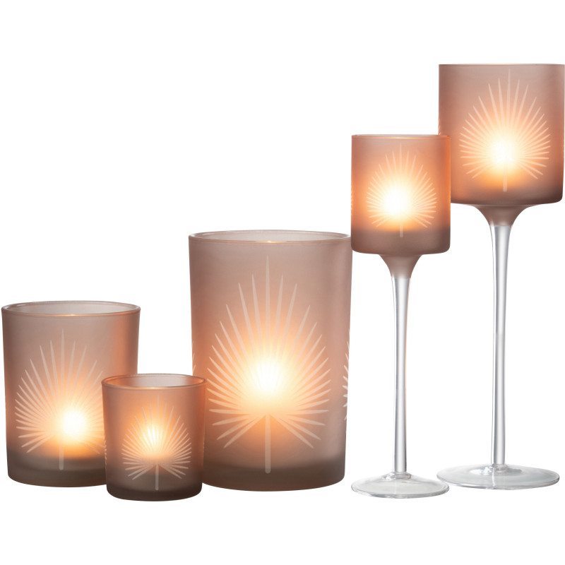 Photophore moderne sur pied Hauteur 30 cm en Verre Beige Motif feuille de palmier Hespio - 8