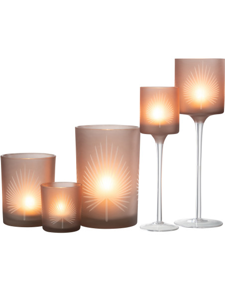 Photophore moderne sur pied Hauteur 30 cm en Verre Beige Motif feuille de palmier Hespio - 8