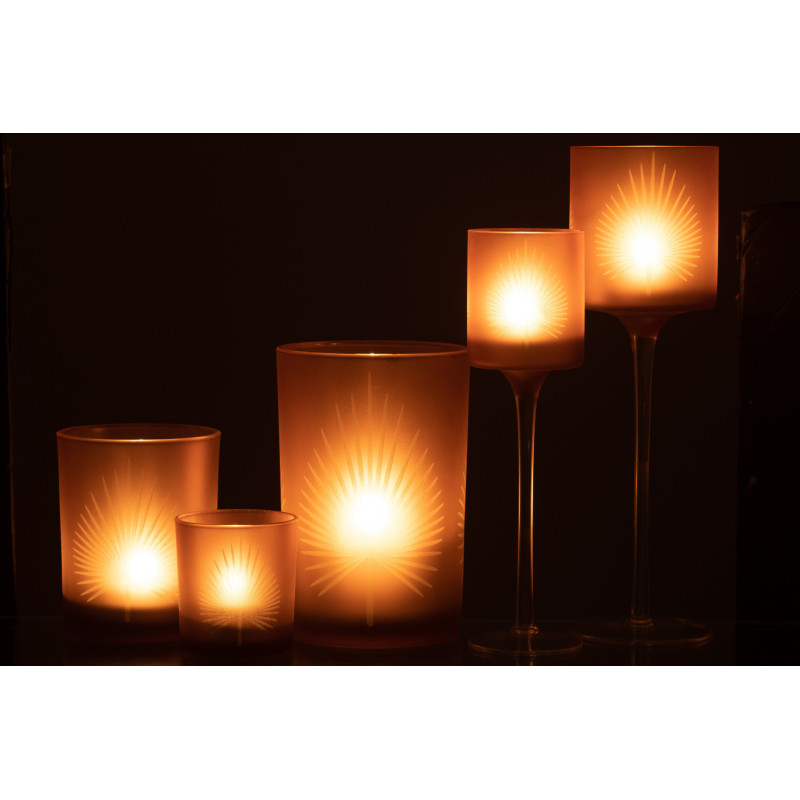 Photophore moderne sur pied Hauteur 30 cm en Verre Beige Motif feuille de palmier Hespio - 9