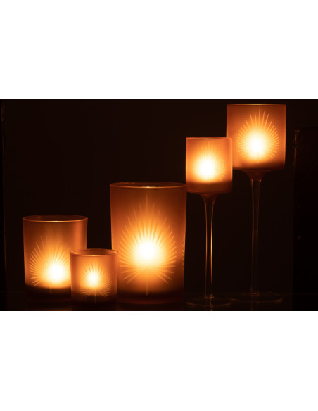 Photophore moderne sur pied Hauteur 30 cm en Verre Beige Motif feuille de palmier Hespio - 9