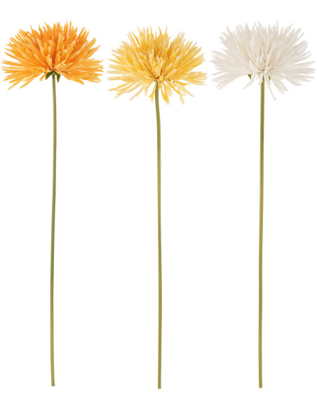 Fleur artificielle XL réaliste Chrysanthème Hauteur 60 cm en Plastique Orange Jaune Blanc (Lot de 3) - 1