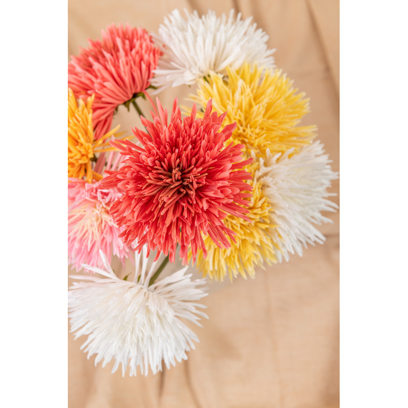 Fleur artificielle XL réaliste Chrysanthème Hauteur 60 cm en Plastique Orange Jaune Blanc (Lot de 3) - 2